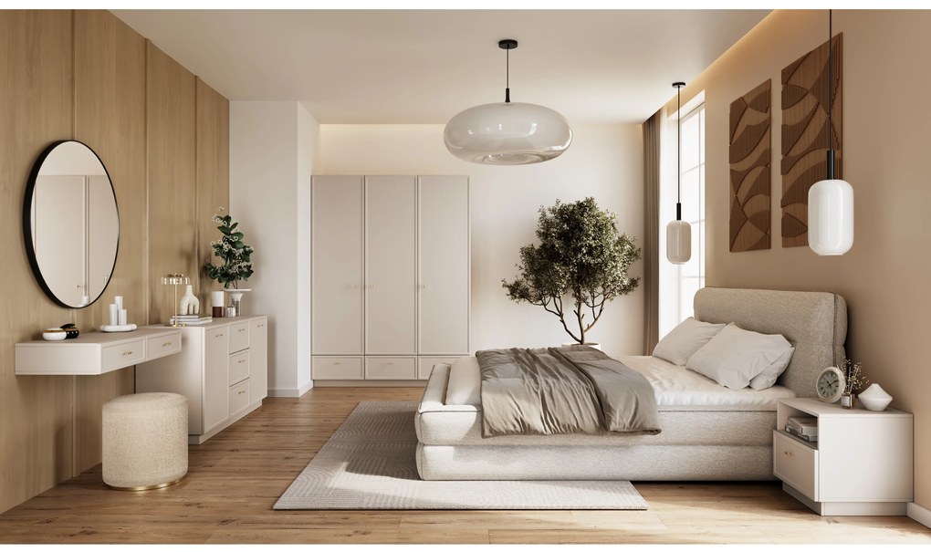 Comodă Lorini 150 cm cu sertare - cașmir / mânere aurii T-bar