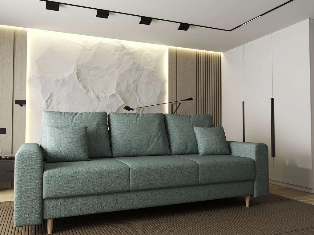 Canapea extensibilă dumonde cu ladă de depozitare si sezut confortabil din spuma high-density, Kronos Enjoy Mint 210x100 cm