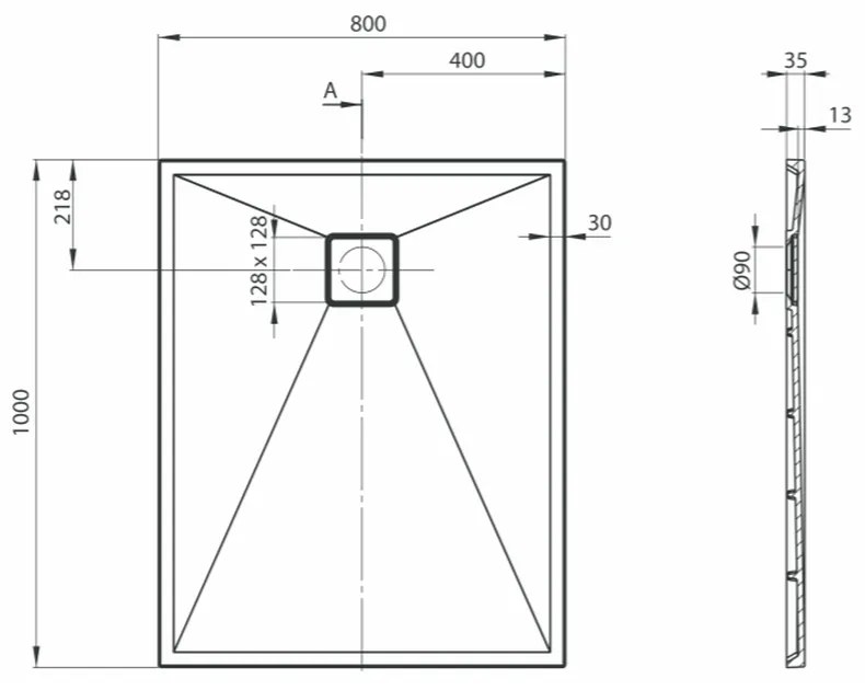 Cadita dus compozit slim antracit 100x80 cm Deante, Correo 1000x800 mm, Antracit