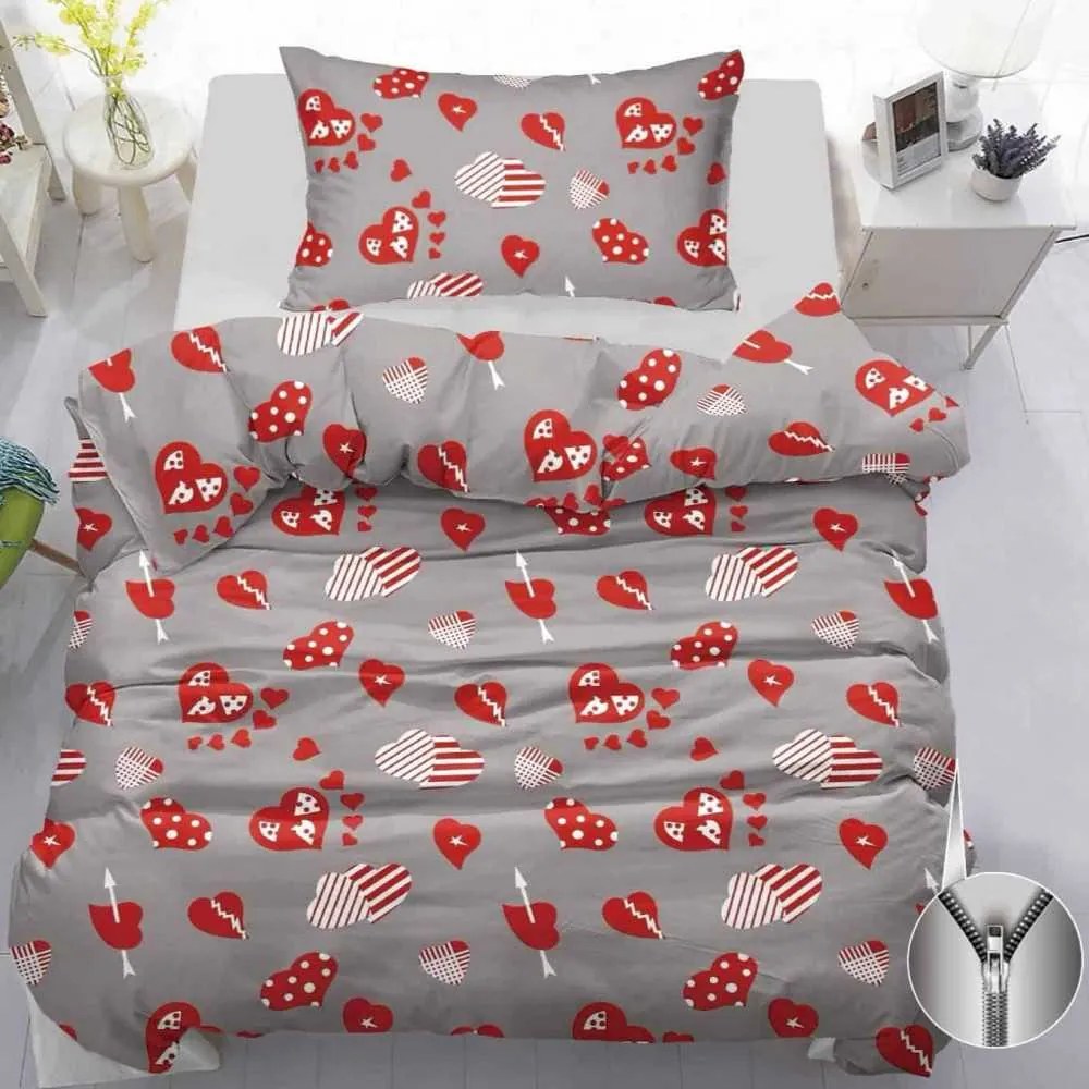 Lenjerie de pat din bumbac gri LOVE HEARTS Dimensiune lenjerie de pat: 70 x 90 cm | 140 x 200 cm