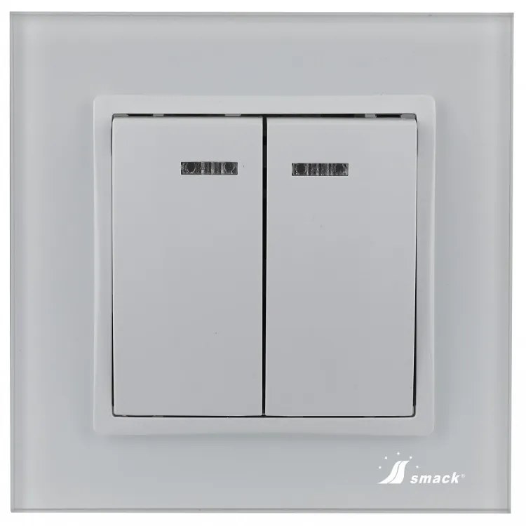 Intrerupator Dublu Cu Led Smack, 10A,Sf 8102fkw, Rama Sticla, Alb