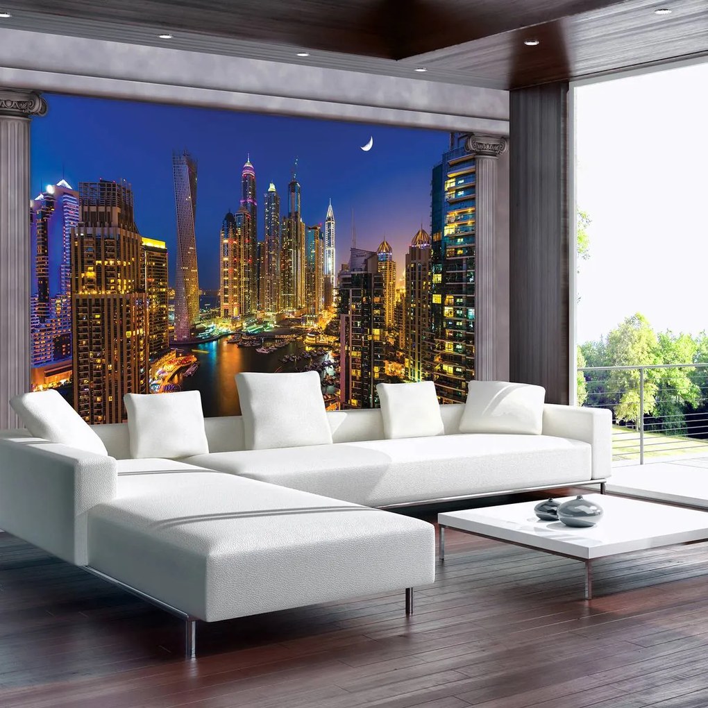 Fototapet - Zgârăienori din Dubai noaptea (254x184 cm)