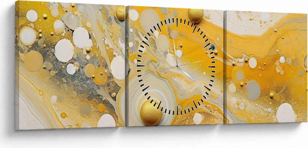 Tablou - fundal abstract cu decor de aur (cu ceas) (90x30 cm)