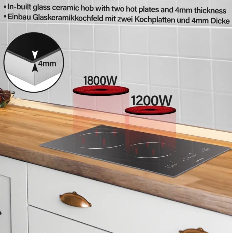 JAGO Plită ceramică din sticlă, 1200/1800 W