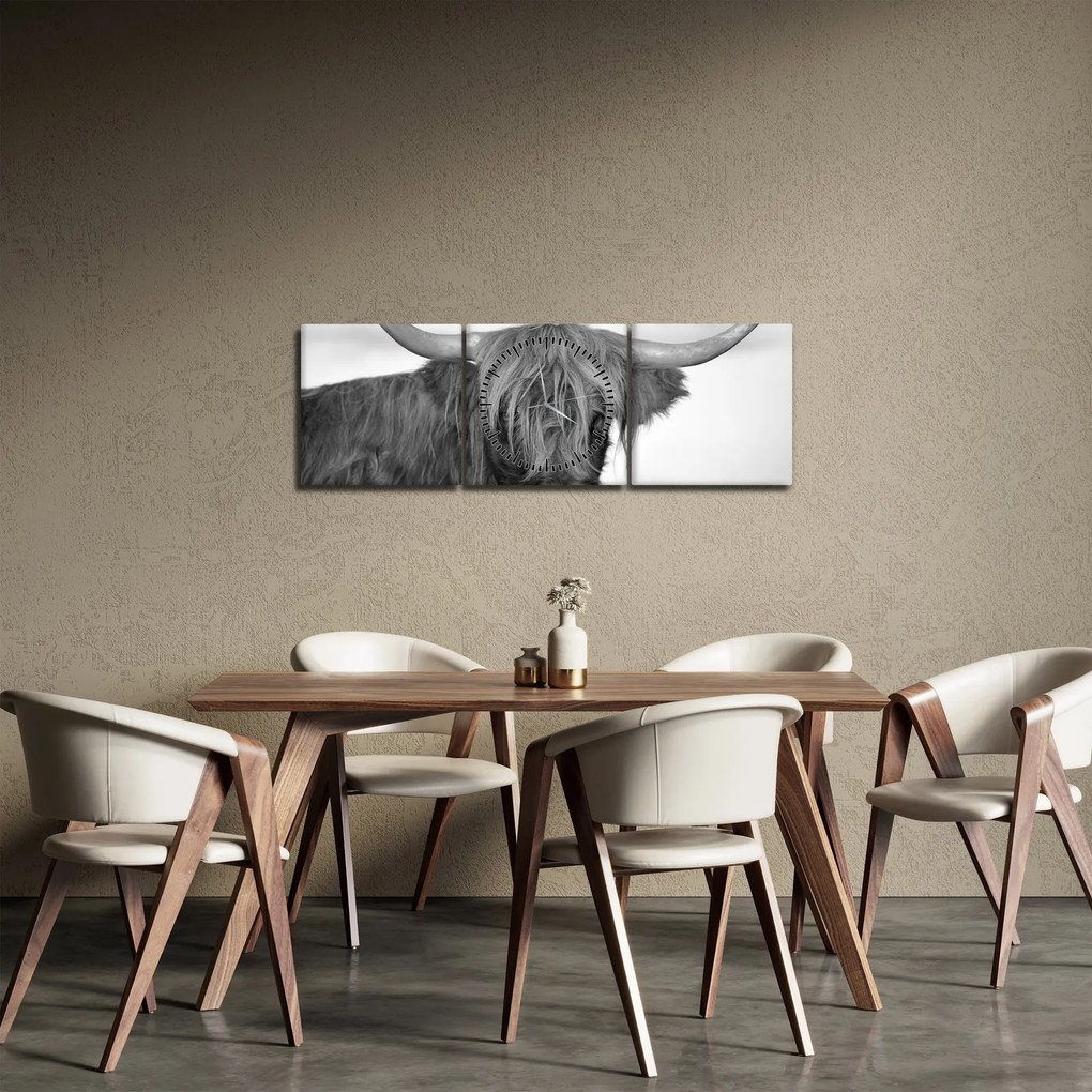 Tablou - Vacă scoțiană 2,alb-negru (cu ceas) (90x30 cm)