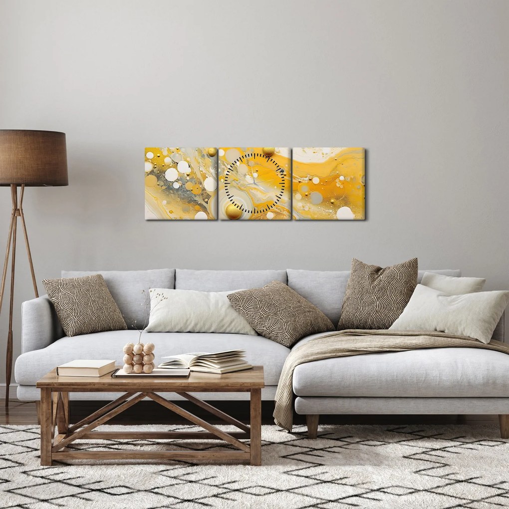 Tablou - fundal abstract cu decor de aur (cu ceas) (90x30 cm)