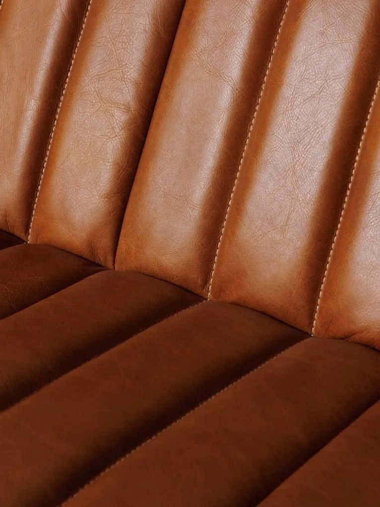 Canapea 3 locuri din piele naturală cognac, aspect vintage, "Freud"