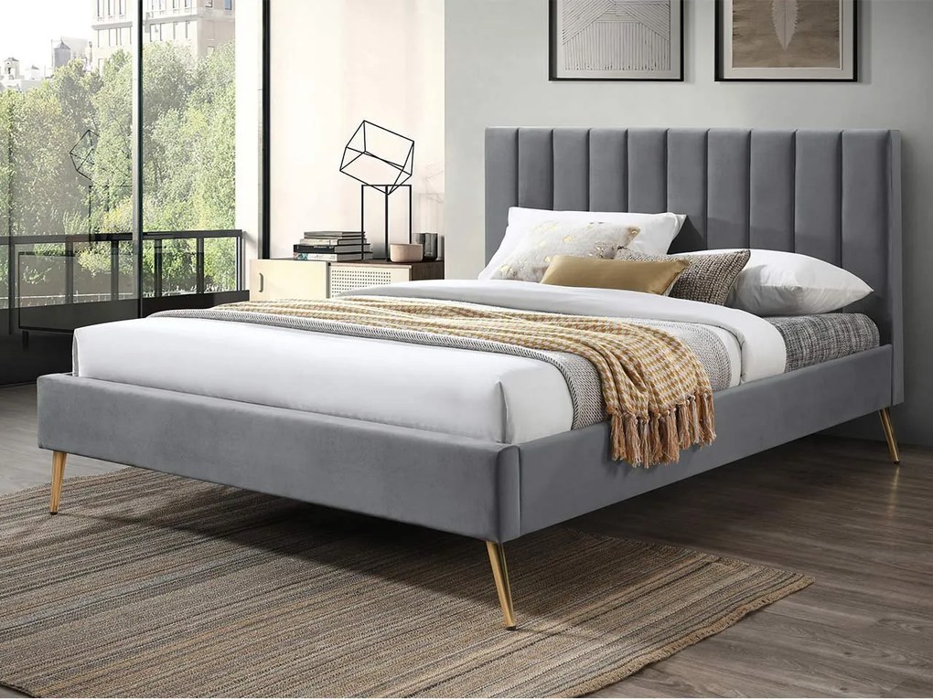 Pat matrimonial 180 cm Bleash New (Gri + auriu) (cu somieră). 1104317
