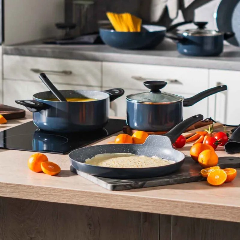 Tigaie pentru clatite Luigi Ferrero Prima FR-2832, 28x3 cm, Acoperire antiaderenta cu efect de marmura, Inductie, Albastru inchis