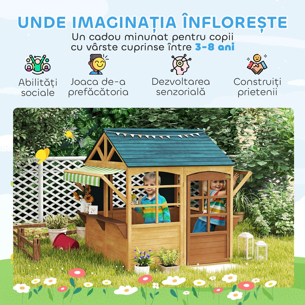 AIYAPLAY Casă pliantă lemn, 3-8 ani. | Aosom Romania
