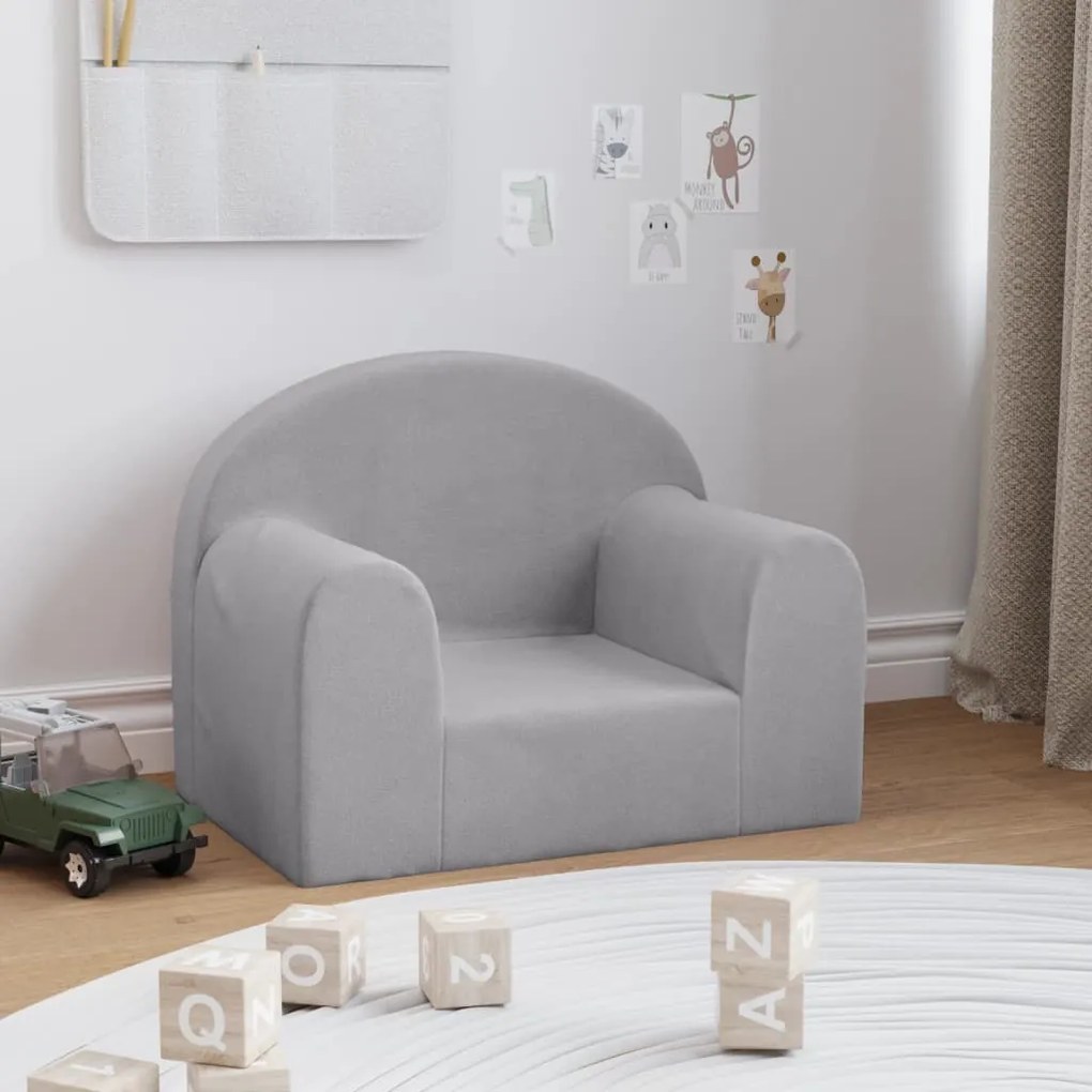 341786 vidaXL Canapea pentru copii, gri deschis, pluș moale