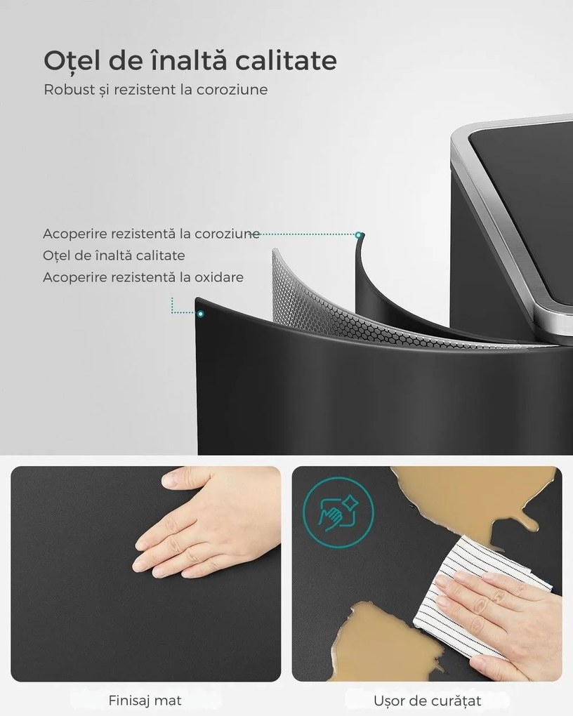 Coș pentru sortarea deșeurilor SORT, 2x30 l + saci de gunoi, negru/argintiu SongmicsHome