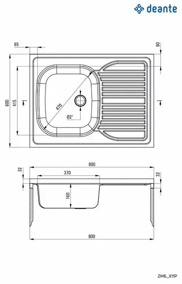 Chiuveta Deante Tango inox cu cuva orientata pe stanga 80x60 cm