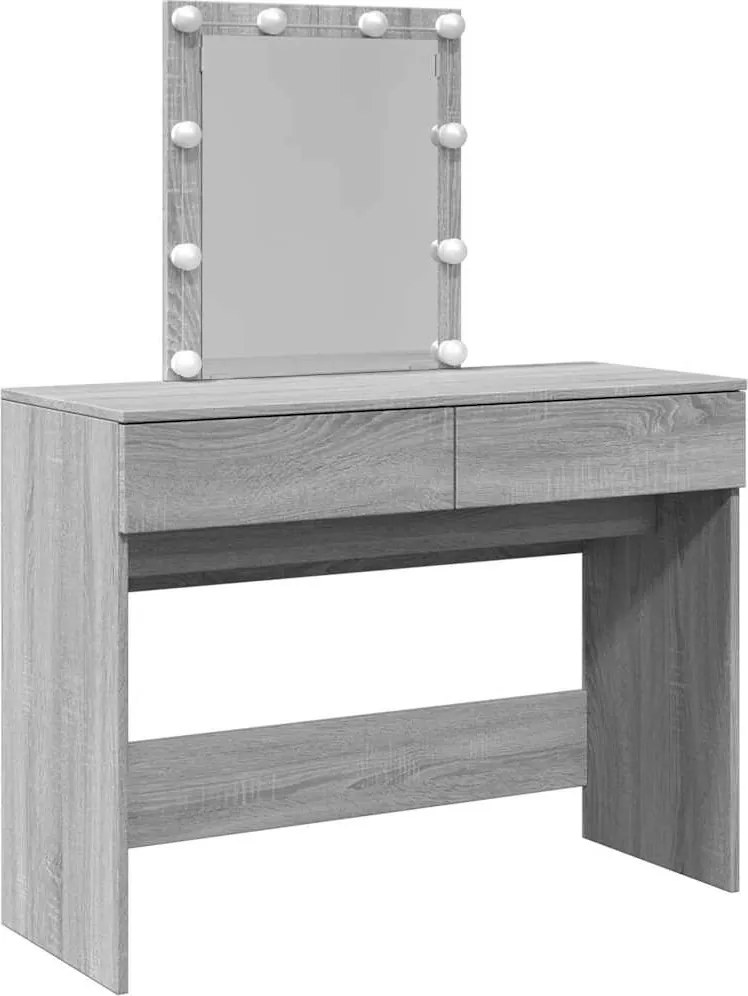 vidaXL Masă de toaletă cu LED, sonoma gri, 100x40x130 cm