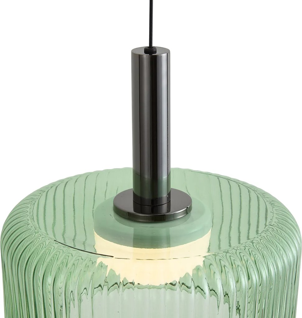 Lampă suspendată de design gunmetal cu sticlă verde, inclusiv LED reglabil în 3 trepte, 3 lumini cu sistem Easylift - Fiera