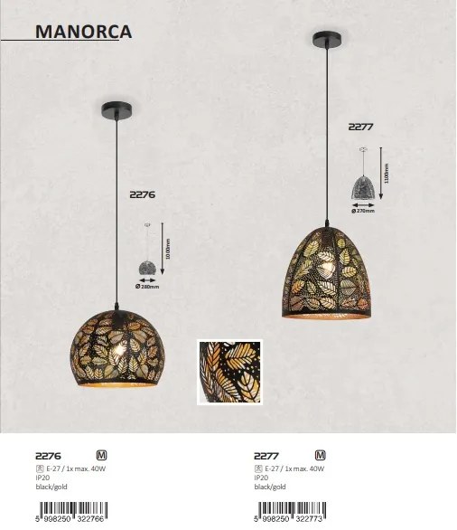 Pendul design industrial metalic negru/auriu MANORCA 2276 RX