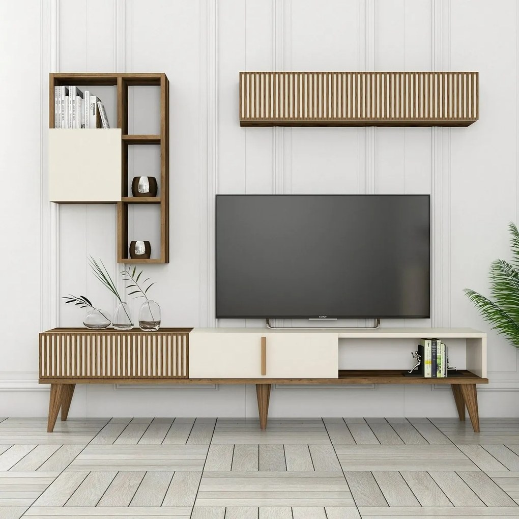 Perete TV Milen Walnut and Cream