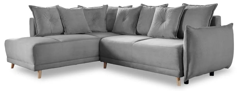 Colțar gri extensibil cu tapițerie din catifea reiată (colț stânga) Lazy Lukka – Miuform