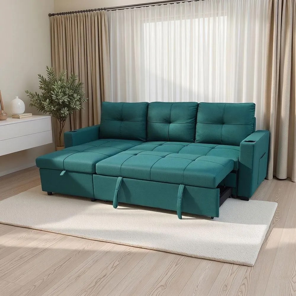 Colțar extensibil Avenberg KENDRA, cu spațiu de depozitare, verde închis