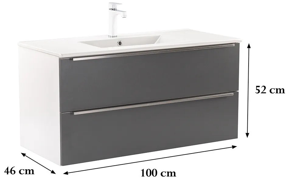 Dulap inferior Vario Trim 100 cu lavoar alb-antracit