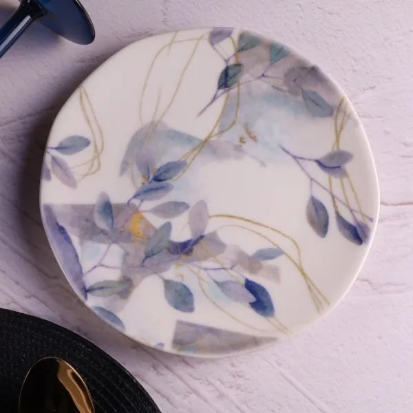 Set de veselă 24 piese din porțelan, alb/albastru