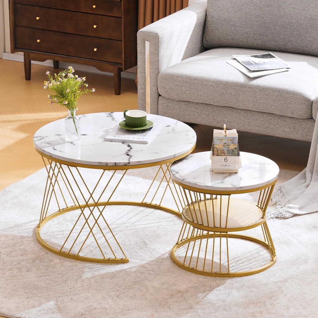 Set modern de măsuțe nesting, 2 piese, 70x70x45 cm/45x45x40 cm, Alb