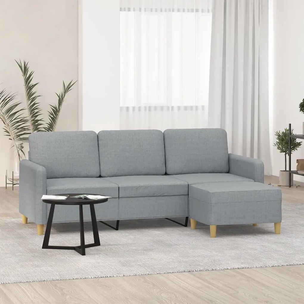 vidaXL Canapea cu 3 locuri și taburet, gri deschis, 180 cm, textil