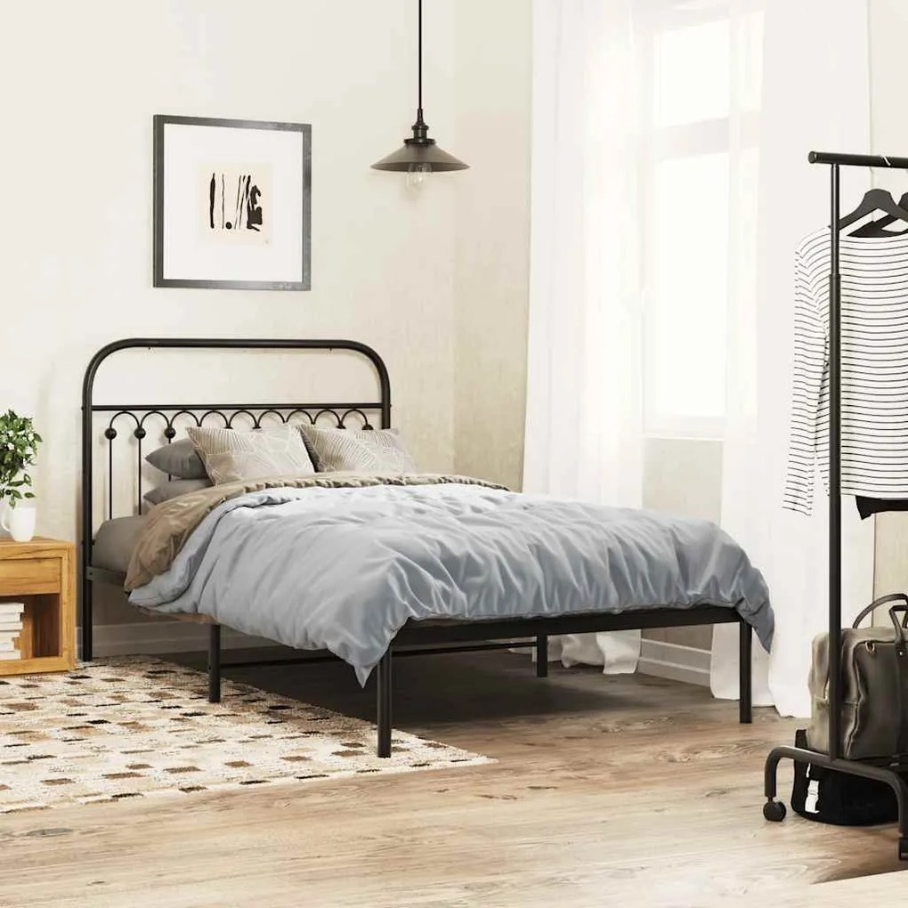 vidaXL Cadru de pat din metal cu tăblie, negru, 107x203 cm