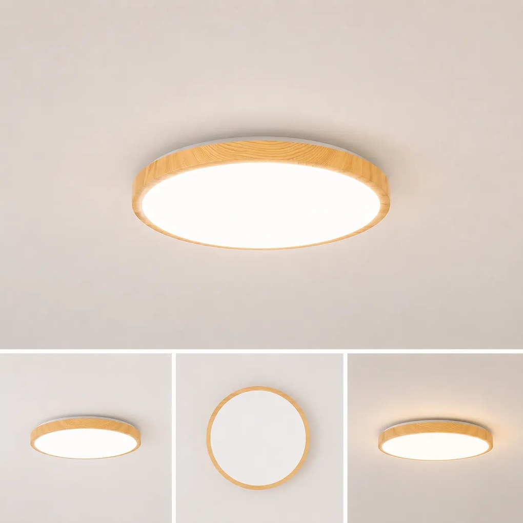 Plafoniera LED Erste Woody 35W 400x65mm, Design Rustic Modern, 3CCT 3000K-6000K Reglabila, Lumina Ambientala Inteligenta pentru Living si Dormitor