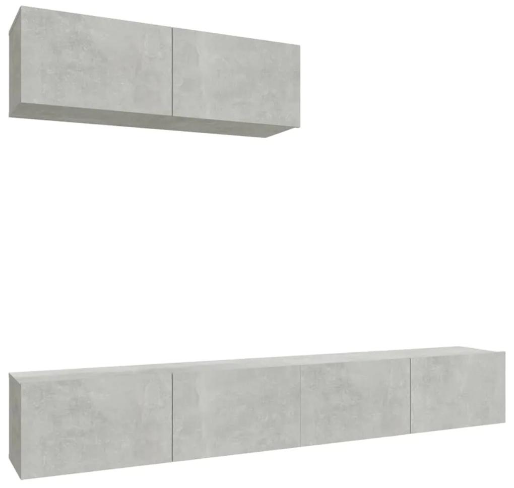 Set dulap TV, 3 piese, gri beton, lemn prelucrat 3, Gri beton, 100 x 30 x 30 cm