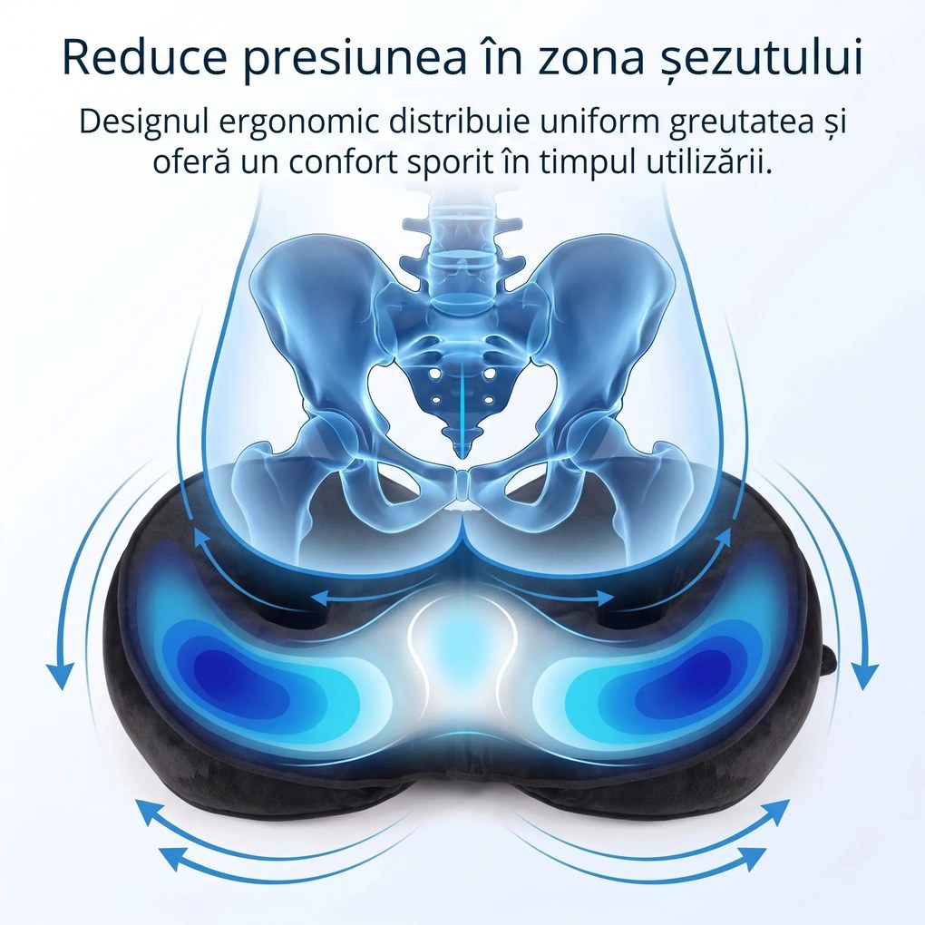 Perna ortopedica sezut memory foam pliabila, husa dubla catifea si mesh