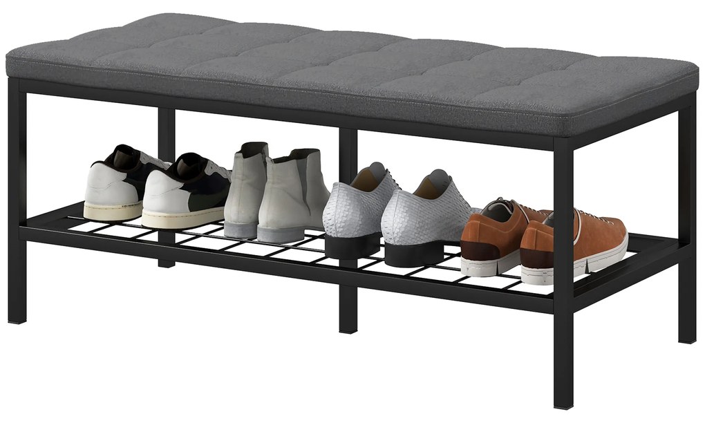 HOMCOM Banc de pantofi cu pernă rembursată și raft de depozitare, banc de intrare pentru hol, cameră, 90x41x40 cm, gri | Aosom Romania