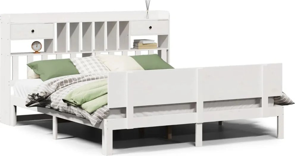 vidaXL Pat cu bibliotecă fără saltea, 180x200 cm, lemn masiv de pin