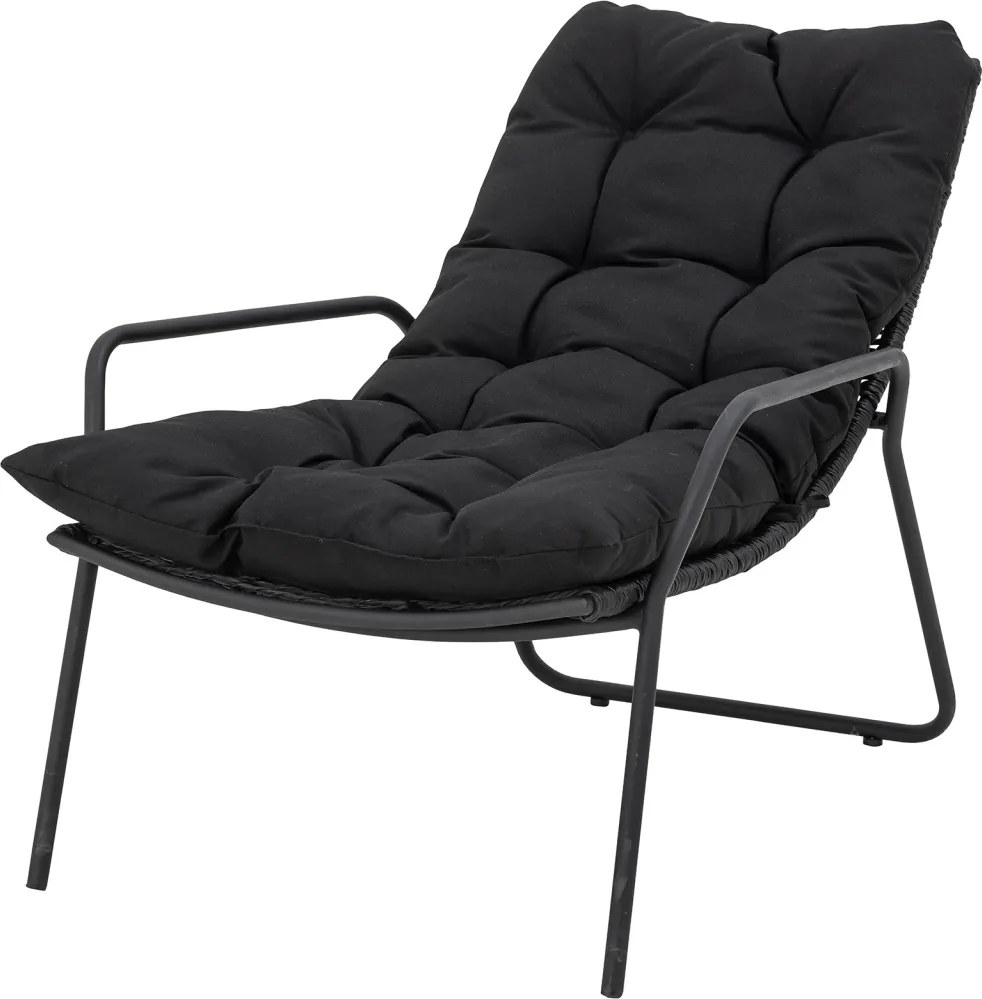 Set fotoliu si taburet, negru, cu perne, Boel