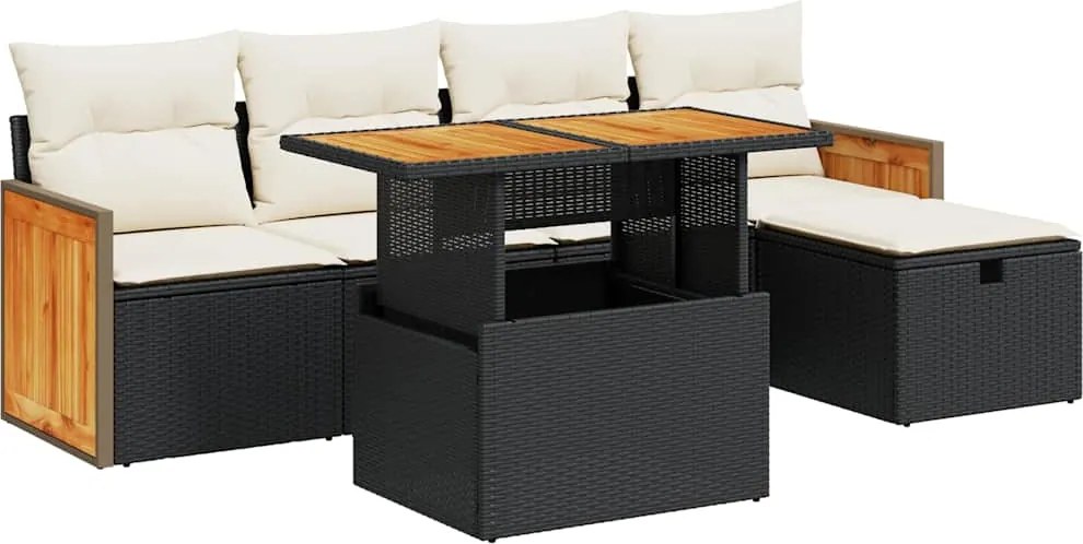 vidaXL Set mobilier de grădină cu perne, 6 piese, negru, poliratan