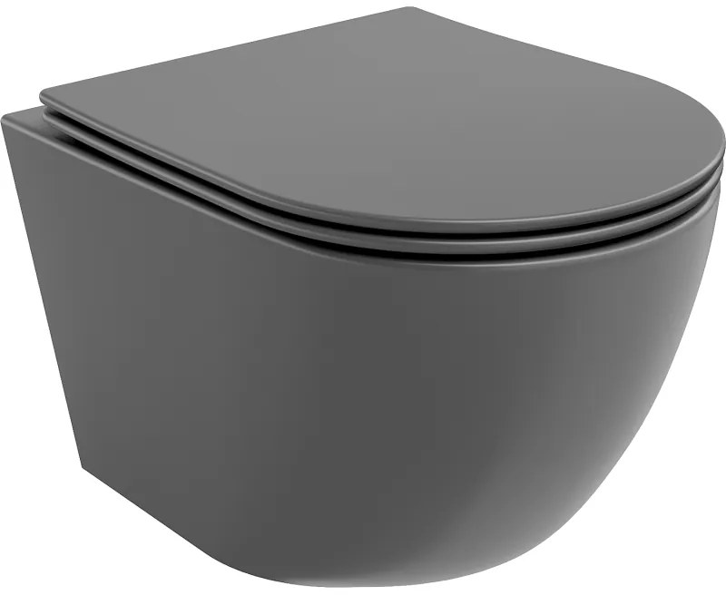 Mexen Lena vas wc fără margini cu capac cu închidere lentă slim, duroplast, gri închis mat - 30224071