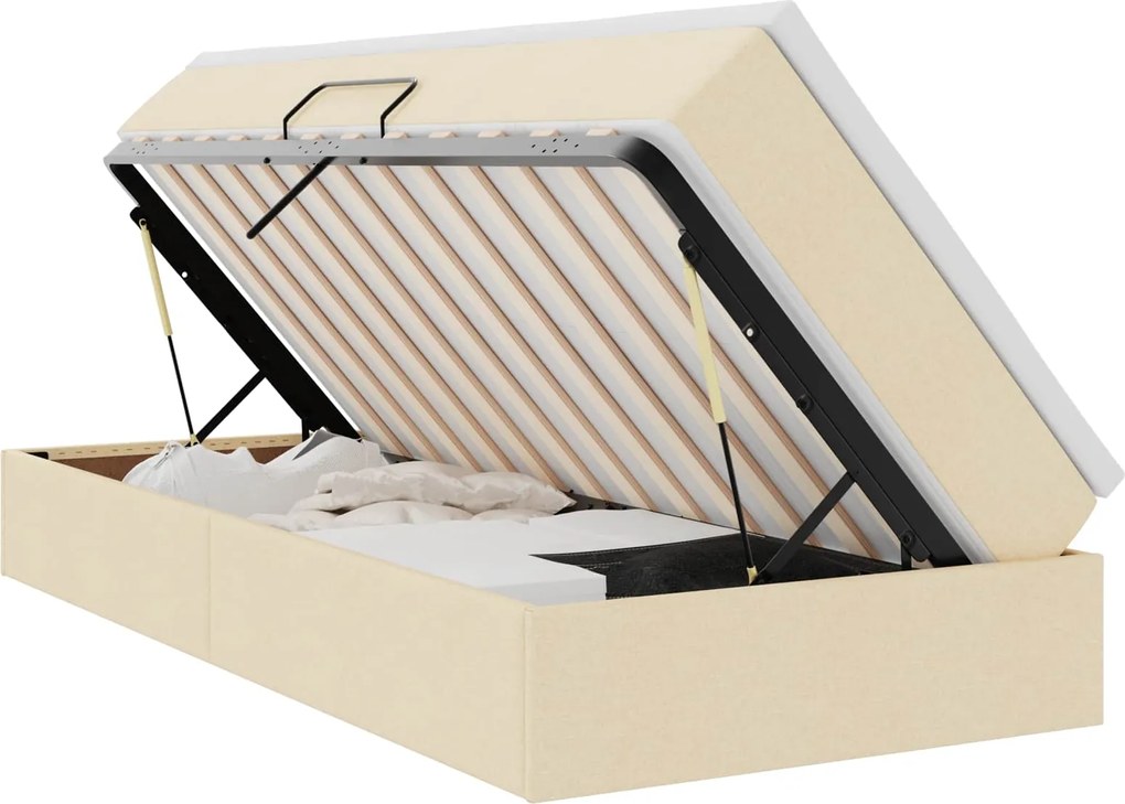 vidaXL Pat cu saltea și spațiu de depozitare Crem 100 x 200 cm