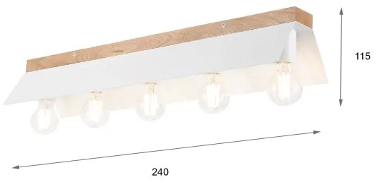 Plafonieră ESME 5xE27/15W/230V alb/stejar