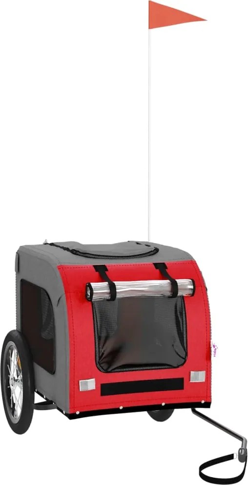 vidaXL Remorcă bicicletă animale companie, roșu/gri textil oxford/fier