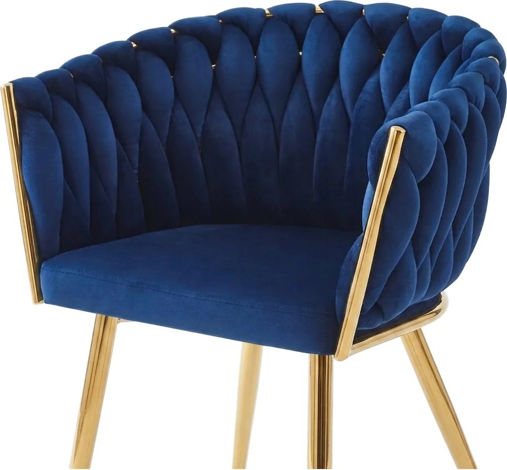 OFERTA Fotoliu de sufragerie din catifea ORION VELVET cu picioare aurii, albastru inchis calitatea a II-a
