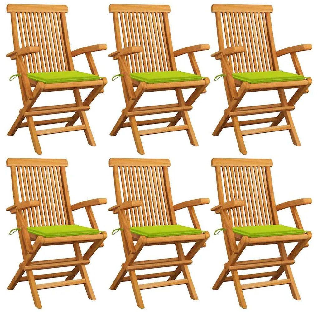 vidaXL Scaune de grădină cu perne verde aprins, 6 buc., lemn masiv tec