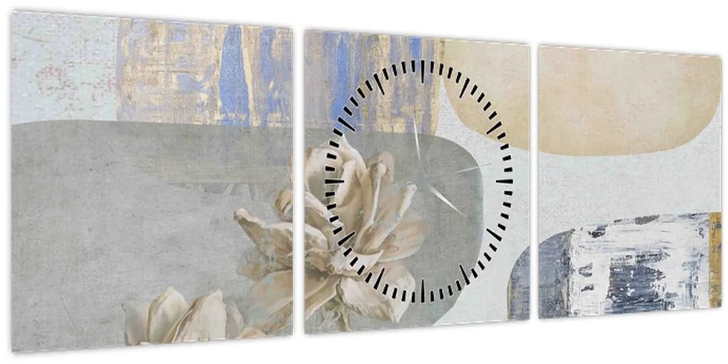 Tablou - Pictură flori și texturi (cu ceas) (90x30 cm)