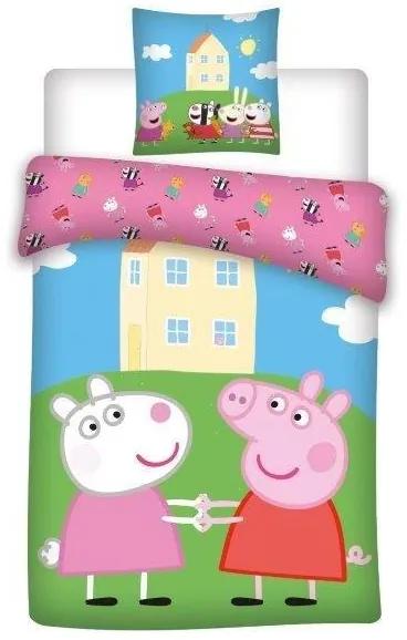 Lenjerie de pat pentru copii Culoare Albastra, Peppa Pig și prietenii