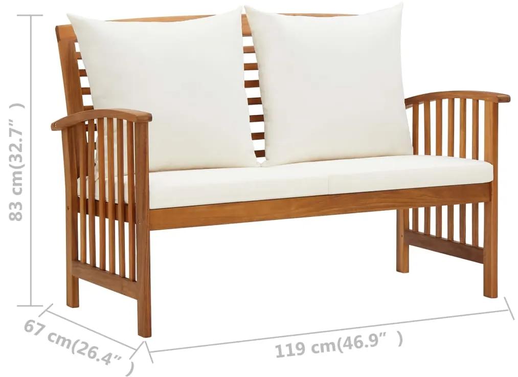 Set mobilier gradina cu perne, 3 piese, lemn masiv de acacia Alb, 2x banca + masa, 1