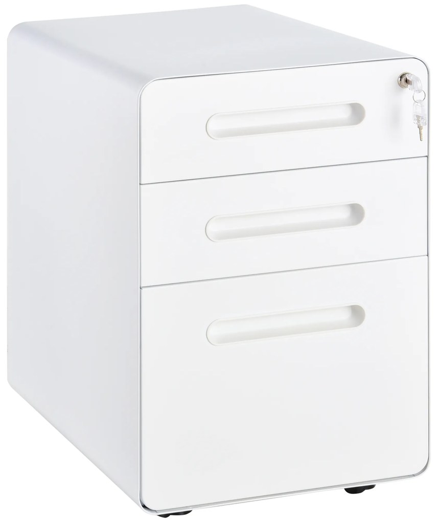 Vinsetto Caisson birou mobil și verrouillable cu 3 sertare pentru format A4, scrisori, legal, 39 x 48 x 59 cm, alb | Aosom Romania
