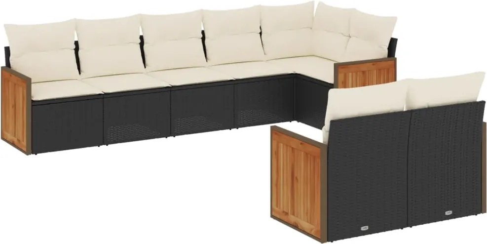 vidaXL Set mobilier de grădină cu perne, 8 piese, negru, poliratan