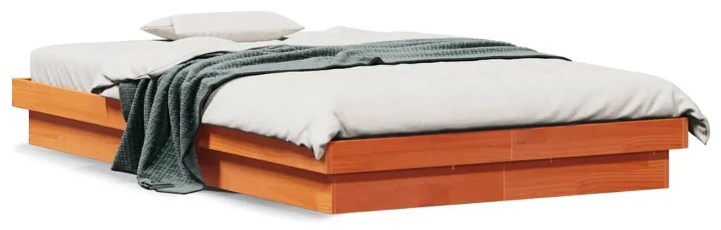 844421 vidaXL Cadru de pat cu LED, maro ceruit, 120x190 cm, lemn masiv de pin