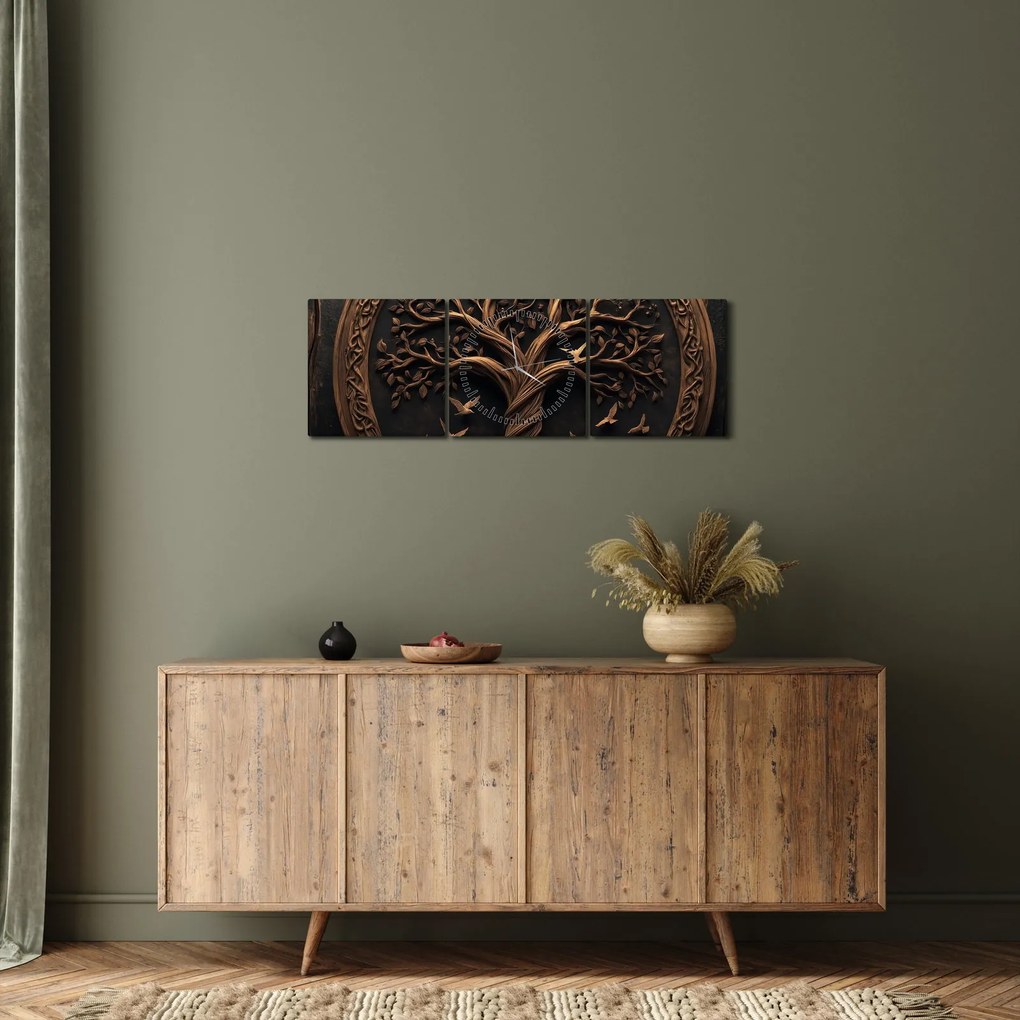Tablou – Arborele vieții din lemn (cu ceas) (90x30 cm)