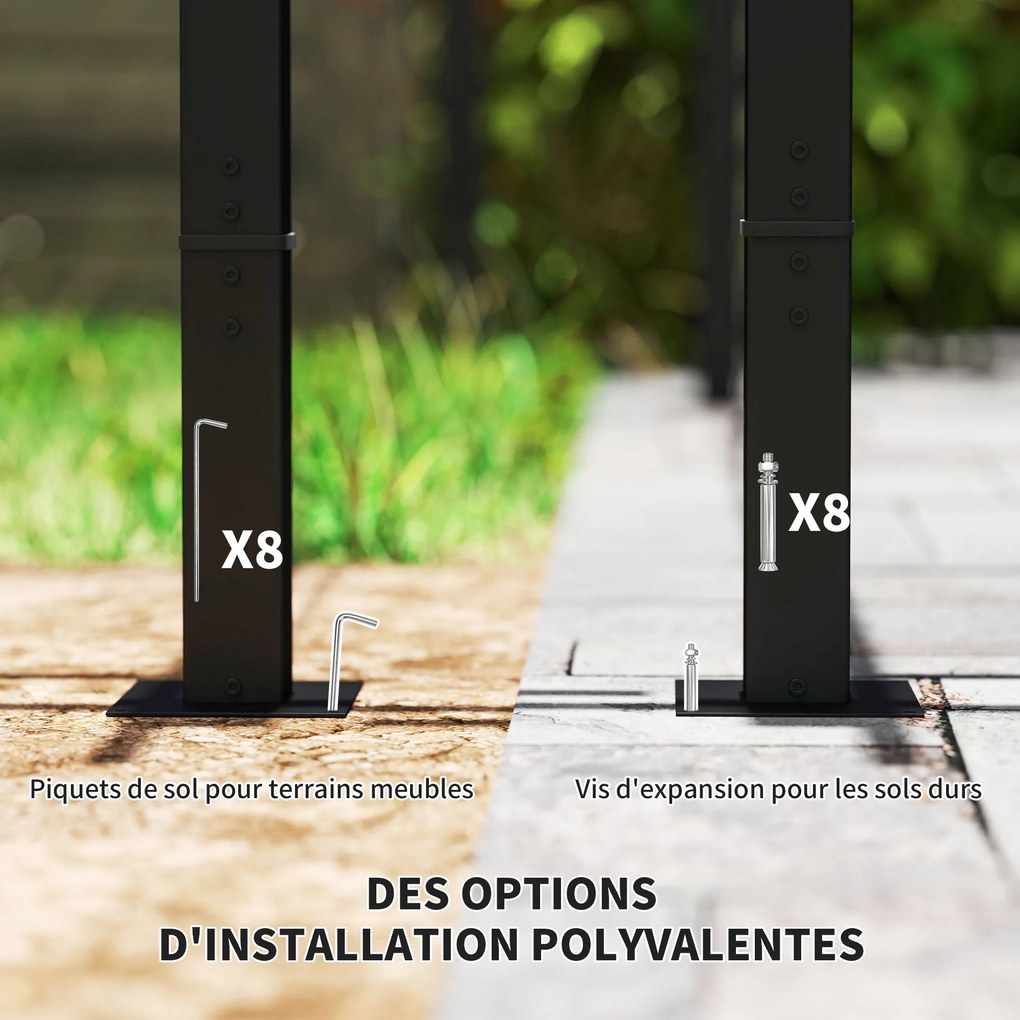 Outsunny Pergolă grădină exterioară 3 x 6 m pergolă glisantă retractabilă cu pereți laterali, adăpost solar UPF30+, gri | Aosom Romania