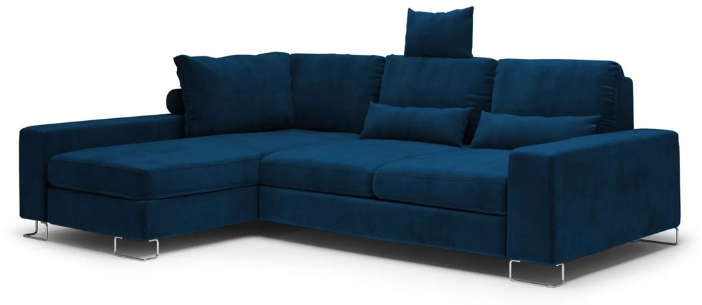 Coltar extensibil Opal, colt pe partea stanga cu tapiterie din catifea, albastru royal